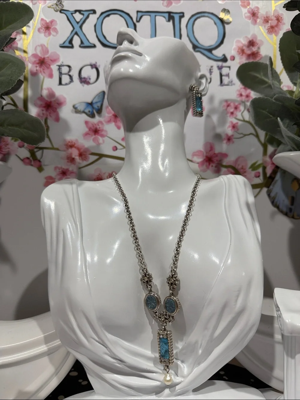 🆕🦋 RARE SET Brighton RETIRED VTG SLVR Crystal Necklace & Earrings Set